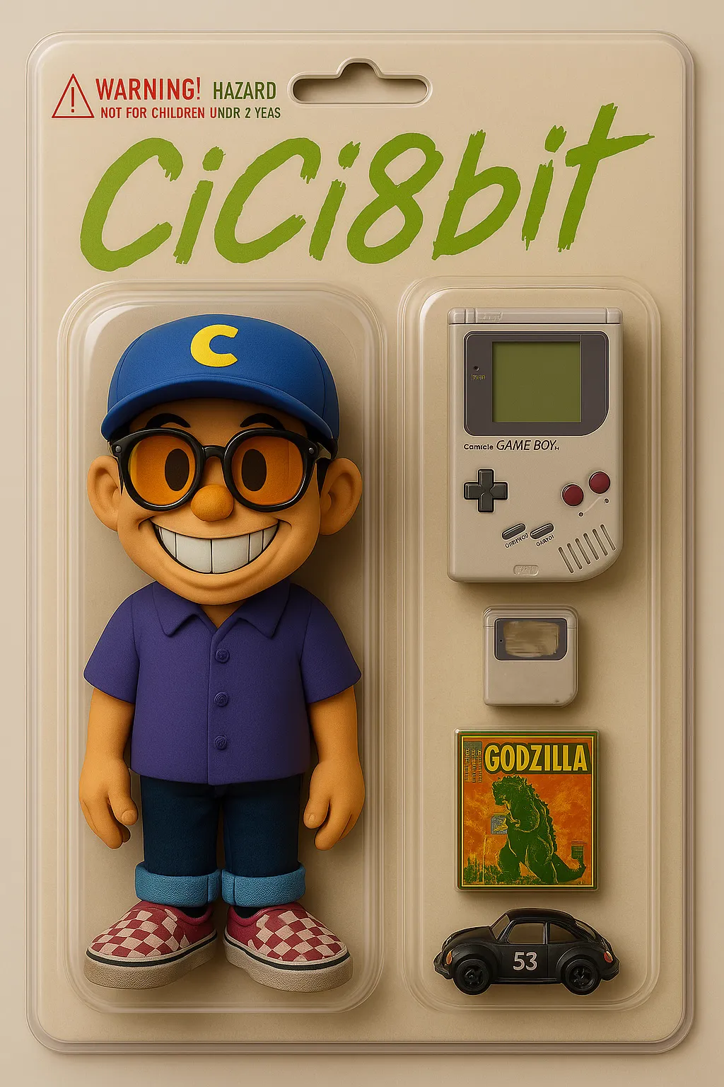 CICI8BIT 复古吸塑挂卡母版:蓝帽黄镜片卡通形象与配件