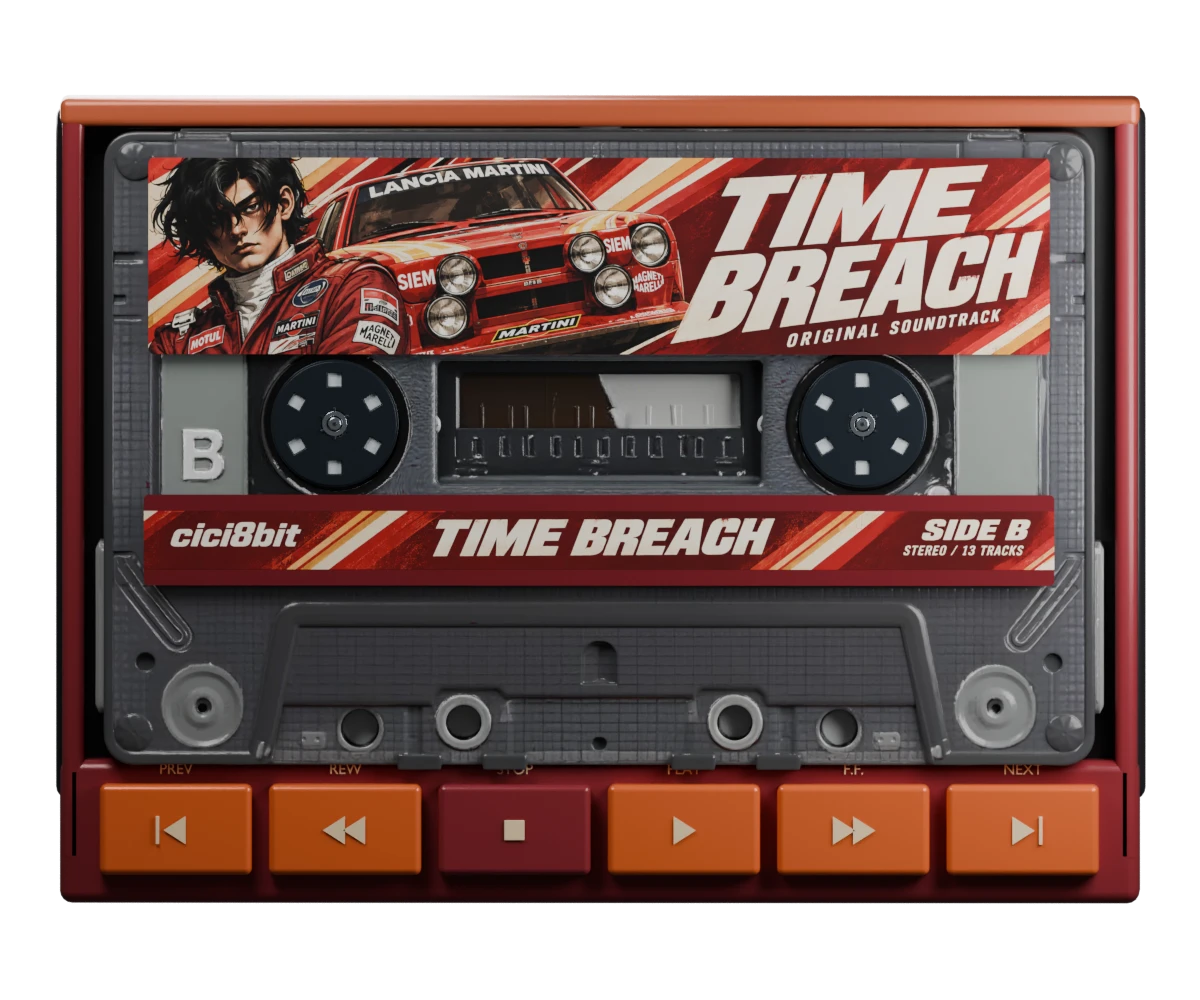 TIME BREACH 红衣车手与蓝旗亚封面实体磁带及六个播放按键